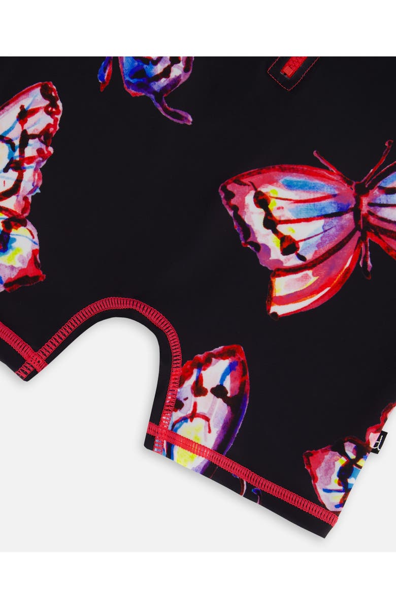 Deux par Deux Little Girl's Printed Long Sleeve One-Piece Rashguard Black And Multicolored Butterflies, Alternate, color,