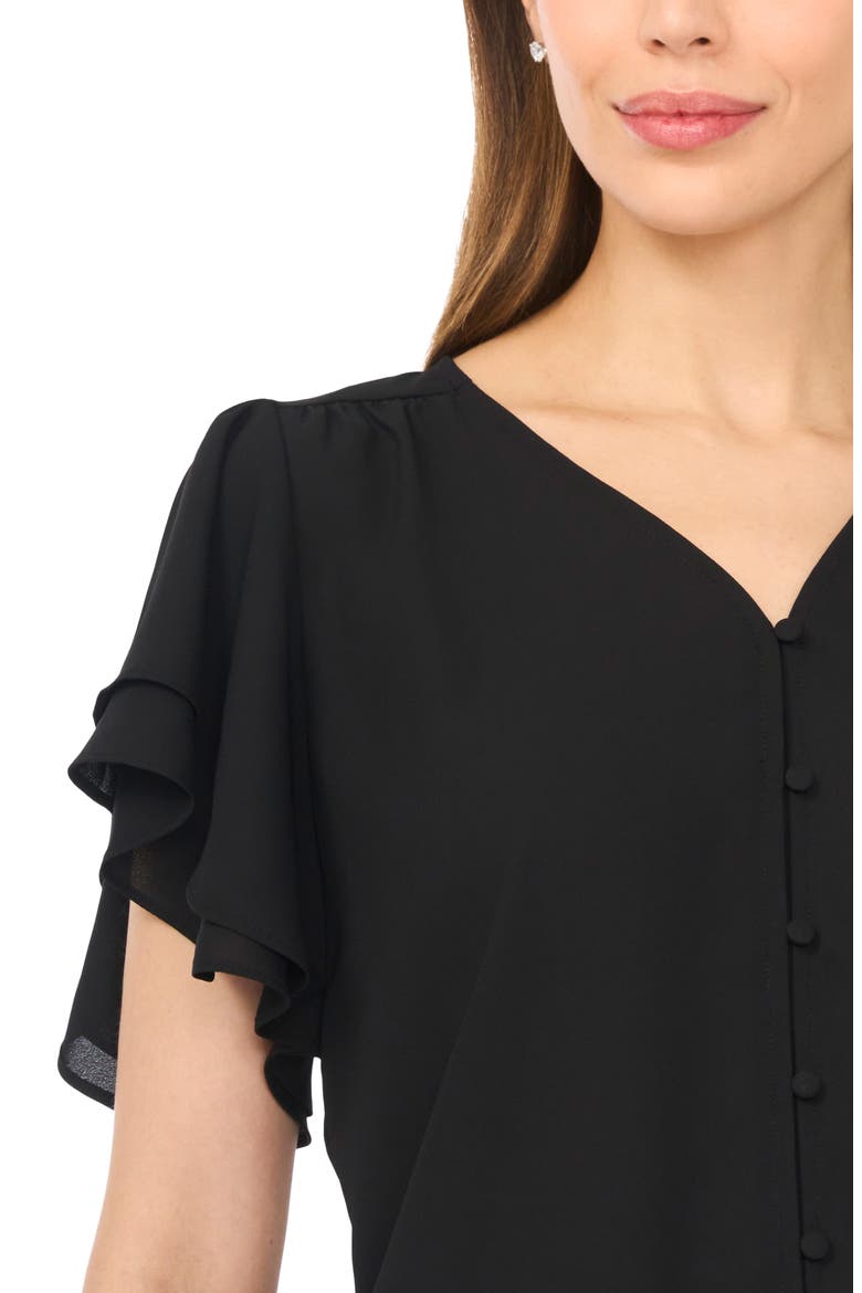 Double Flutter Sleeve V-Neck Top, Alternate, color, RICH BLACK