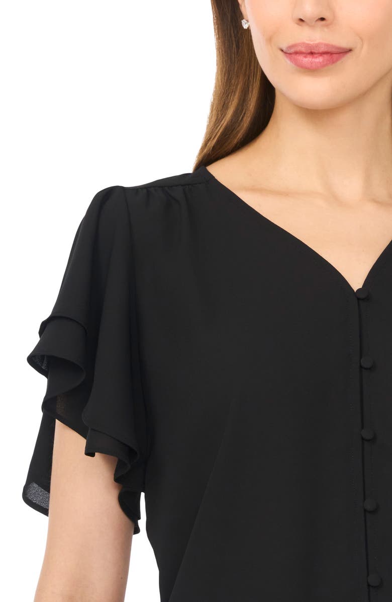 CeCe Double Flutter Sleeve V-Neck Top, Alternate, color, Rich Black