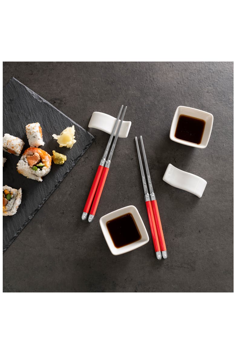 8-Piece Chopsticks, Soy Sauce Bowls & Rest Set, Alternate, color, RED