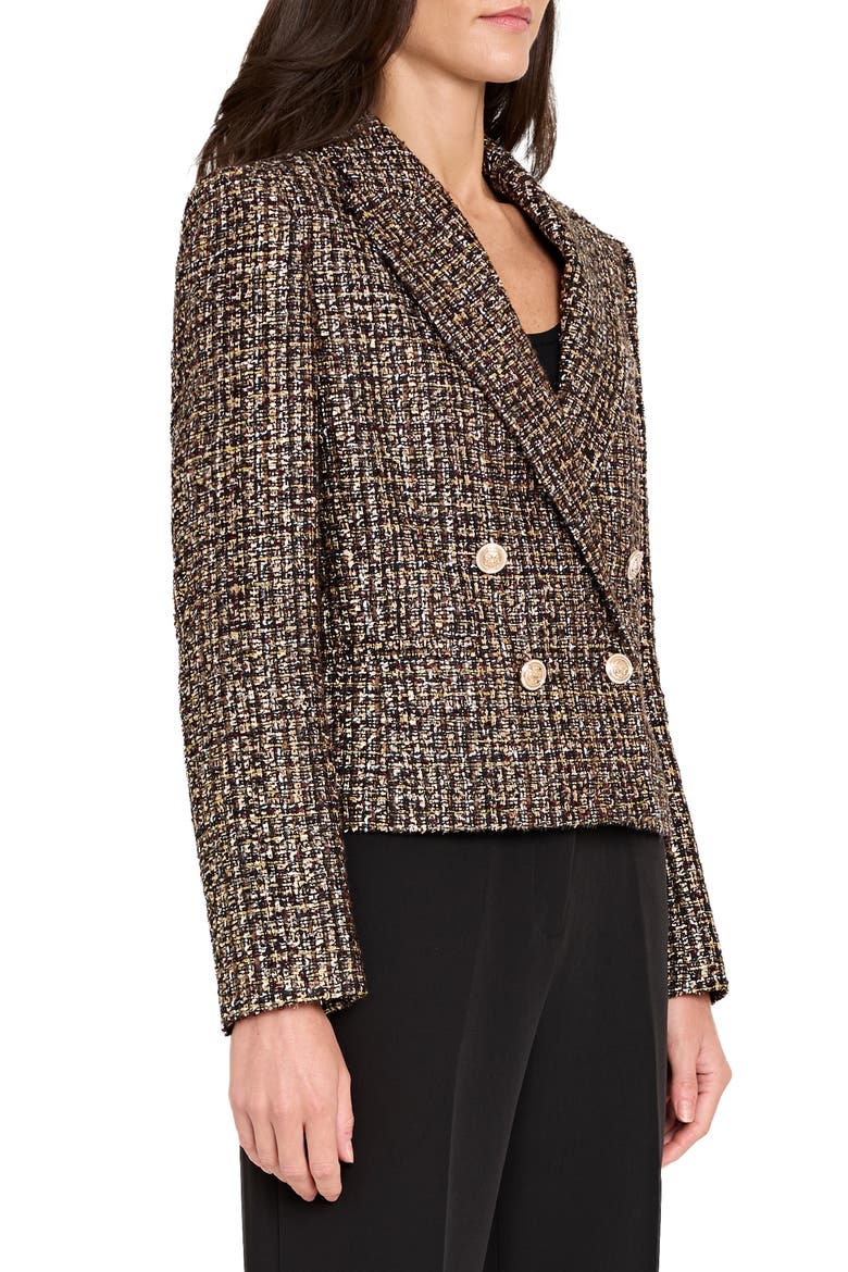 Metallic Double Breasted Bouclé Crop Jacket, Alternate, color, BLACK ESPRESSO