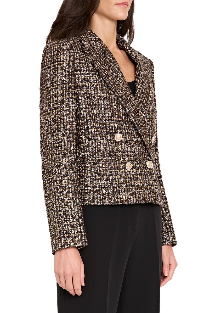 Tahari ASL Metallic Double Breasted Bouclé Crop Jacket, Alternate, color, Black Espresso