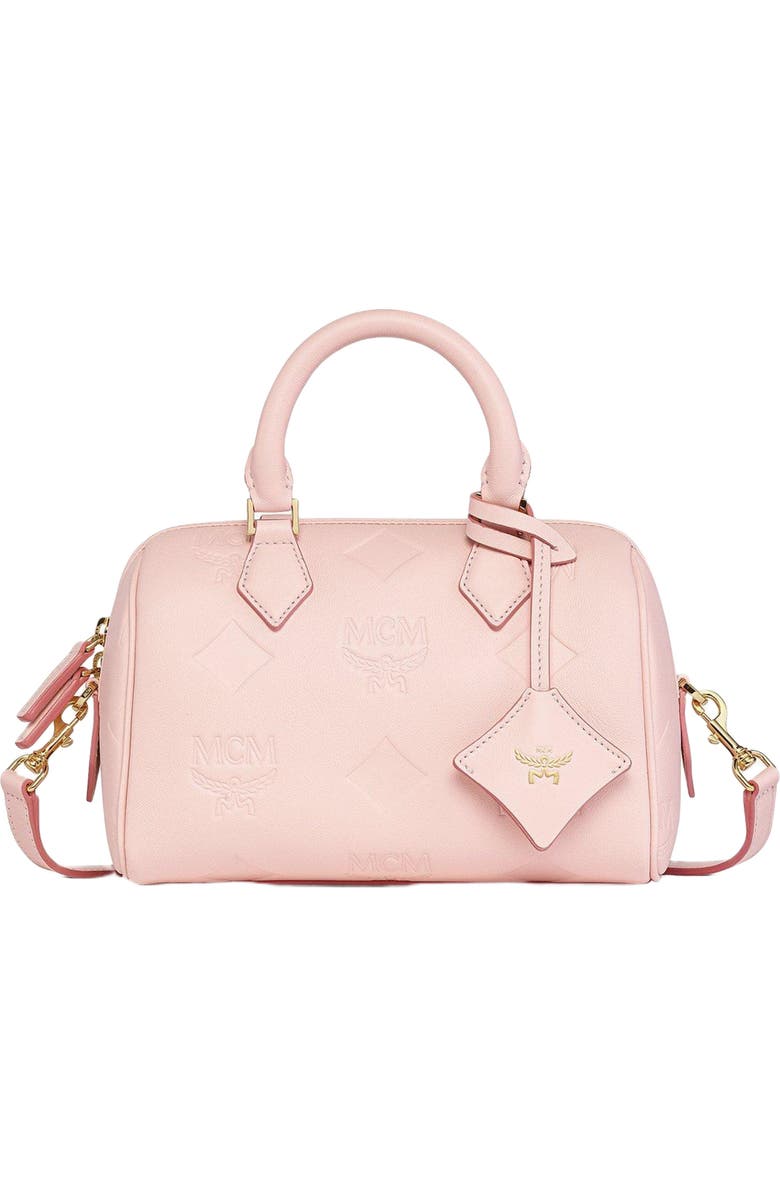 MCM Small Ella Boston Bag in Maxi Monogram Leather, Main, color, Lotus Pink