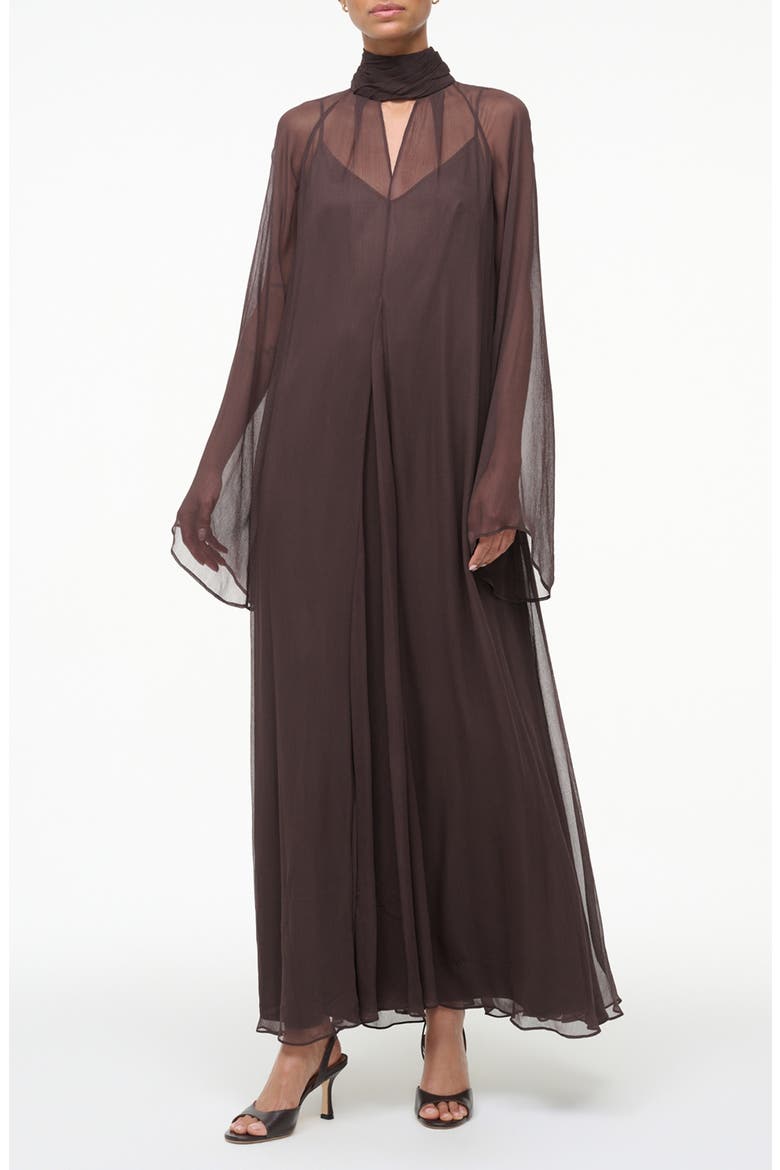 Esther Long Sleeve Chiffon Maxi Dress, Main, color, EARTH