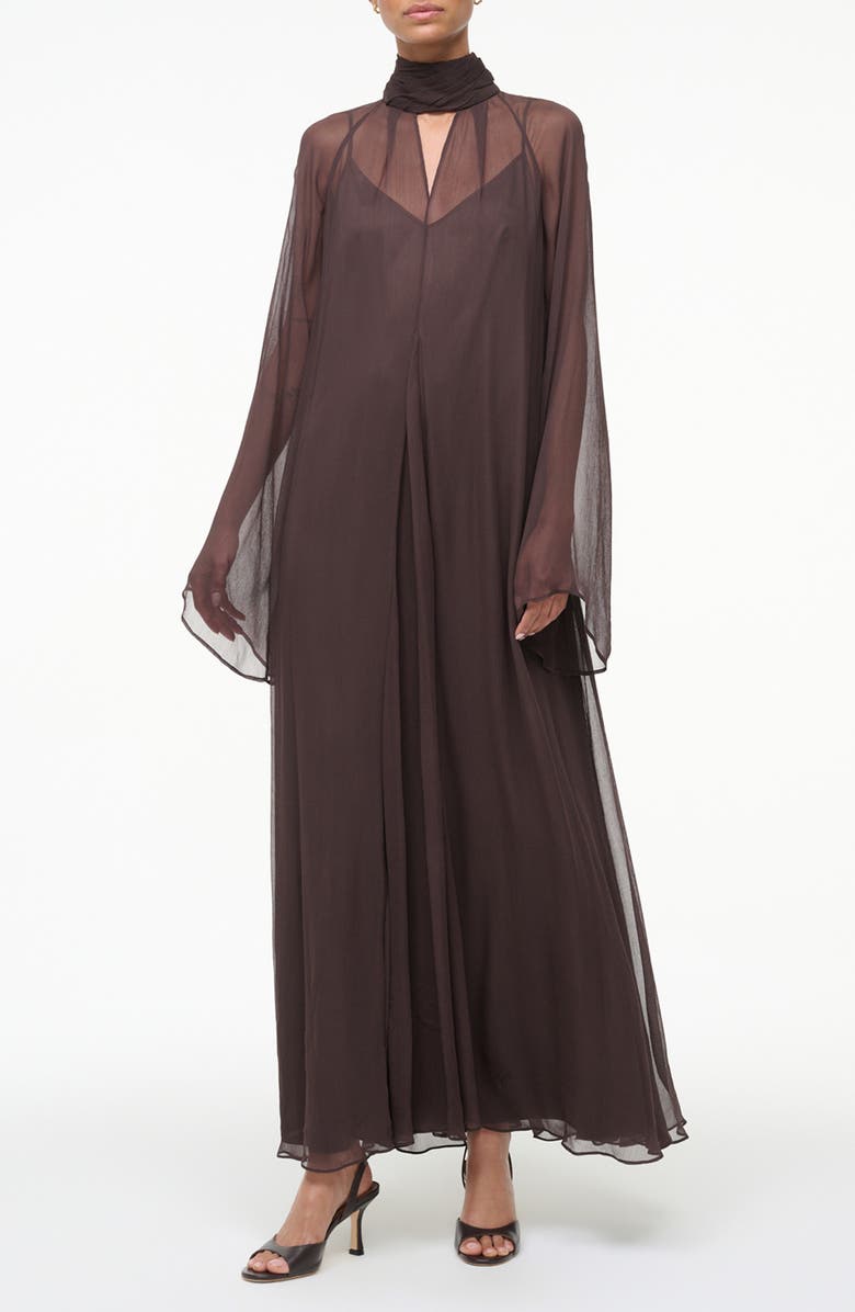 STAUD Esther Long Sleeve Chiffon Maxi Dress, Main, color, Earth