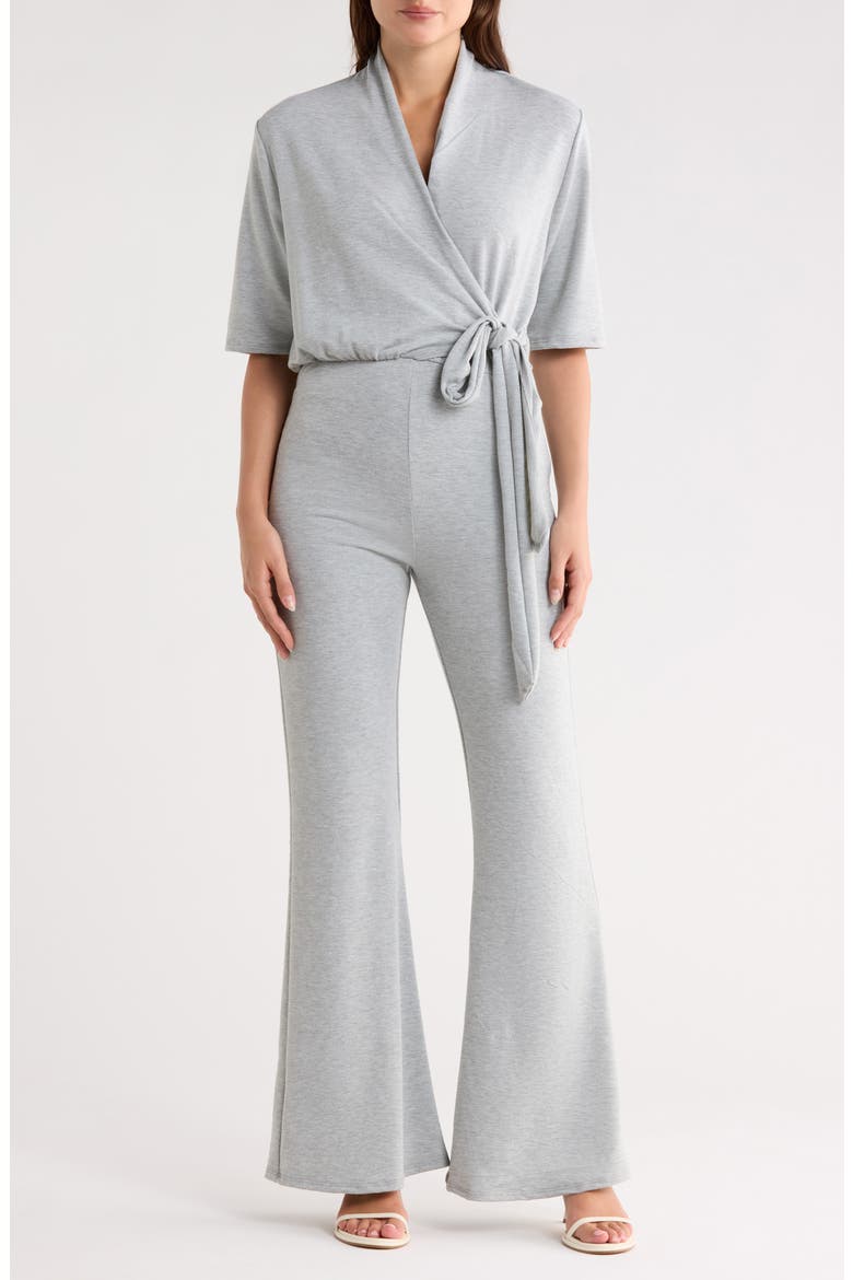 Short Sleeve Faux Wrap Jumpsuit, Main, color, GREY