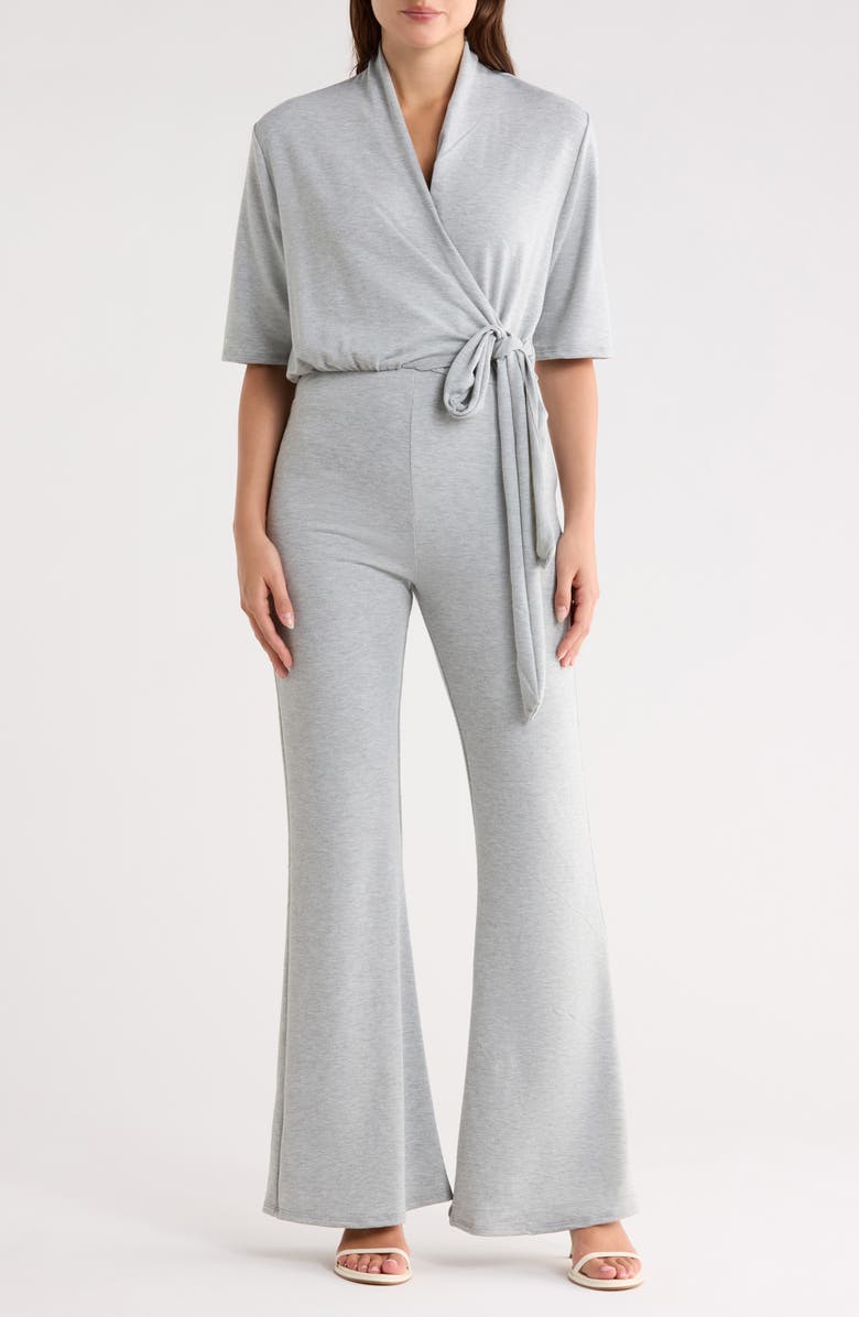 GO COUTURE Short Sleeve Faux Wrap Jumpsuit, Main, color, Grey