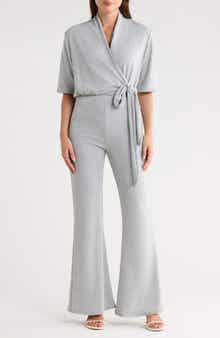 GO COUTURE Short Sleeve Faux Wrap Jumpsuit