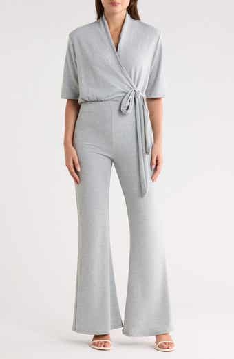 Short Sleeve Faux Wrap Jumpsuit