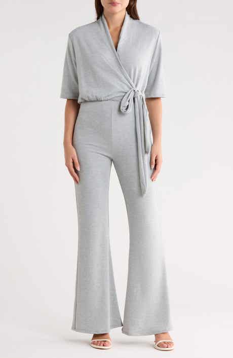GO COUTURE Short Sleeve Faux Wrap Jumpsuit