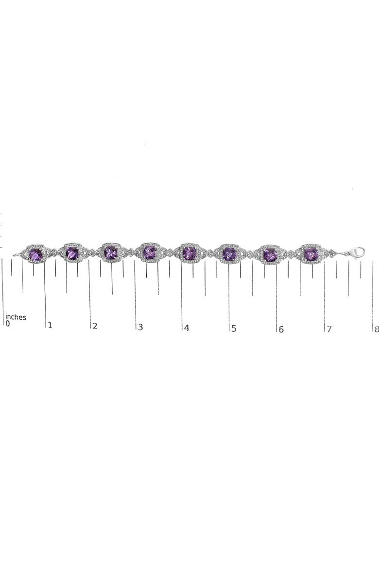 Sterling Silver Cushion-Cut Purple Amethyst & Diamond Vintage Halo Link Bracelet, Alternate, color, Silver