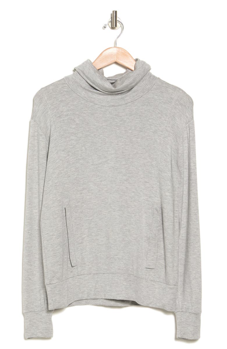 GO COUTURE Turtleneck Banded Sweater, Alternate, color, Charcoal Print 1