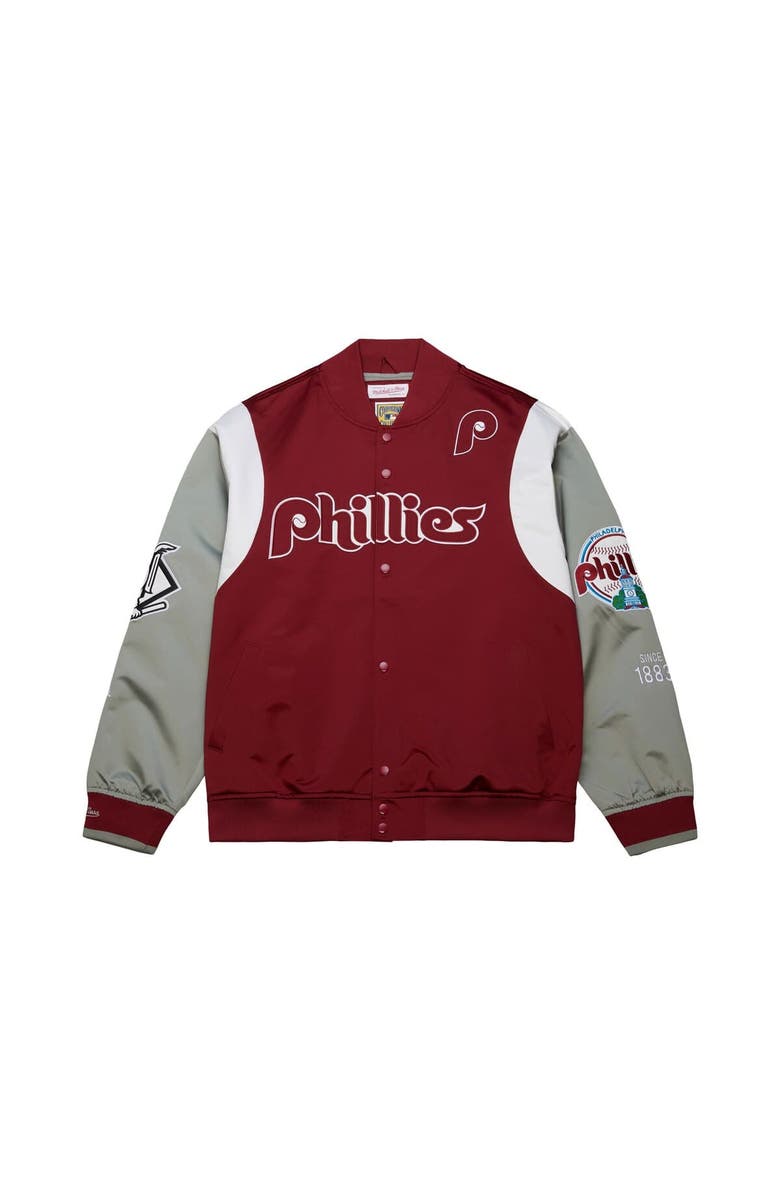Mitchell & Ness Men's Mitchell & Ness Burgundy/Gray Philadelphia Phillies Cooperstown Collection Team Origins Satin Full-Snap Jacket, Alternate, color, Burgundy