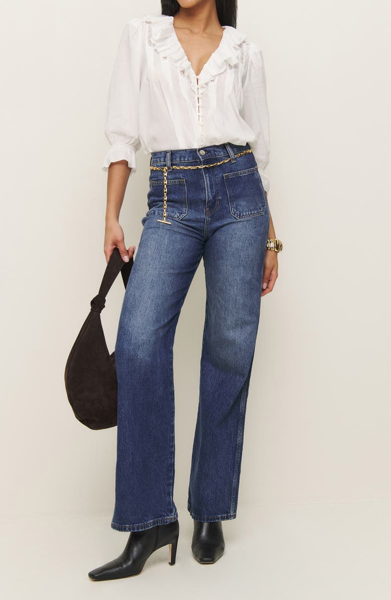 Reformation Perry Ruffle Accent Button-Up Shirt, Alternate, color, 