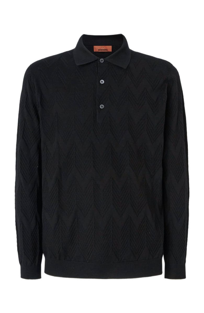 Missoni Long-sleeved Polo Shirt In 3d Chevron Cotton And Silk, Alternate, color, 