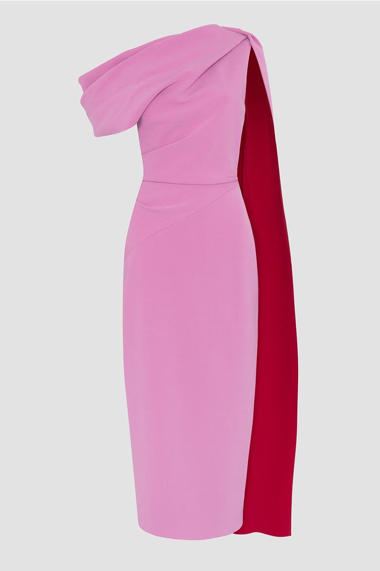 Maite Pink Crepe One Shoulder Midi Dress, Alternate, color, Orchid / Amaranthus