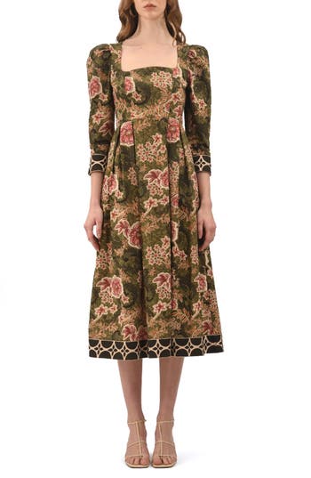 Celina Moon Mirellie Floral Midi Dress in Pink at Nordstrom Rack, Size Small