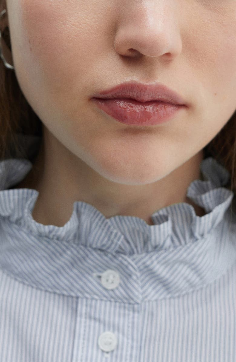 MANGO Ruffle Stripe Button-Up Shirt, Alternate, color,