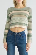 Cotton Emporium Stripe Open Knit Crop Sweater