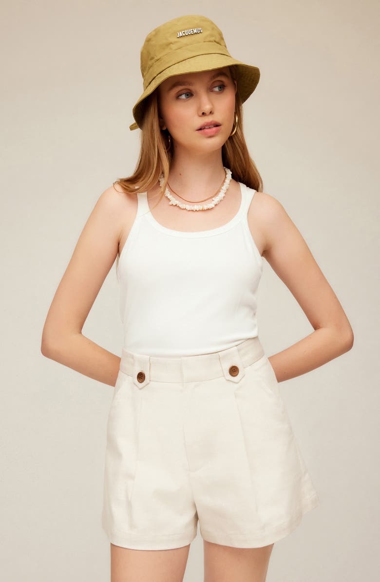 FIFTEEN TWENTY Cassidy Pleated High Waist Cotton & Linen Blend Shorts, Alternate, color, Natural