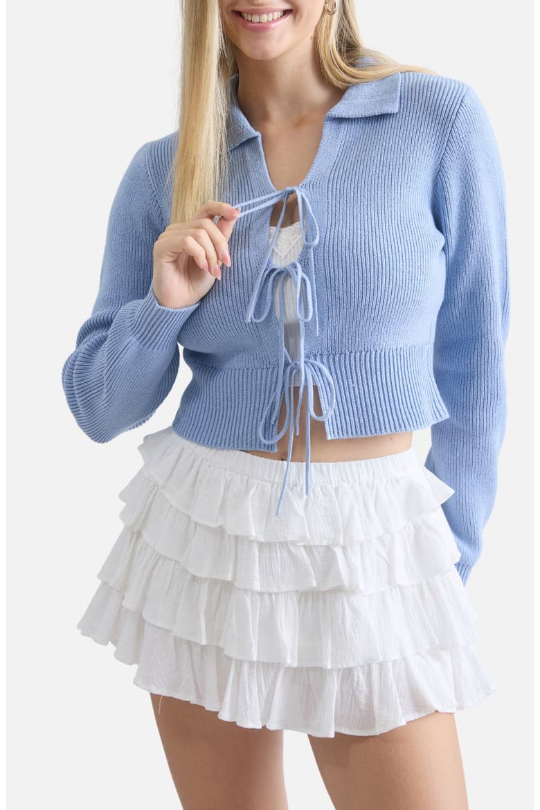 Collared Tie Front Cardigan, Main, color, DENIM BLUE