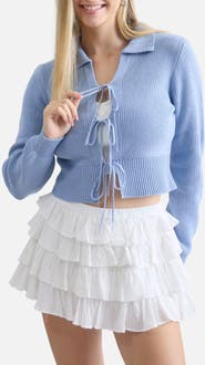 Blu Pepper Collared Tie Front Cardigan