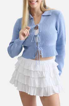 Blu Pepper Collared Tie Front Cardigan