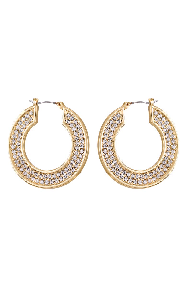 Vince Camuto Crystal Hoop Earrings, Alternate, color, Gold Tone