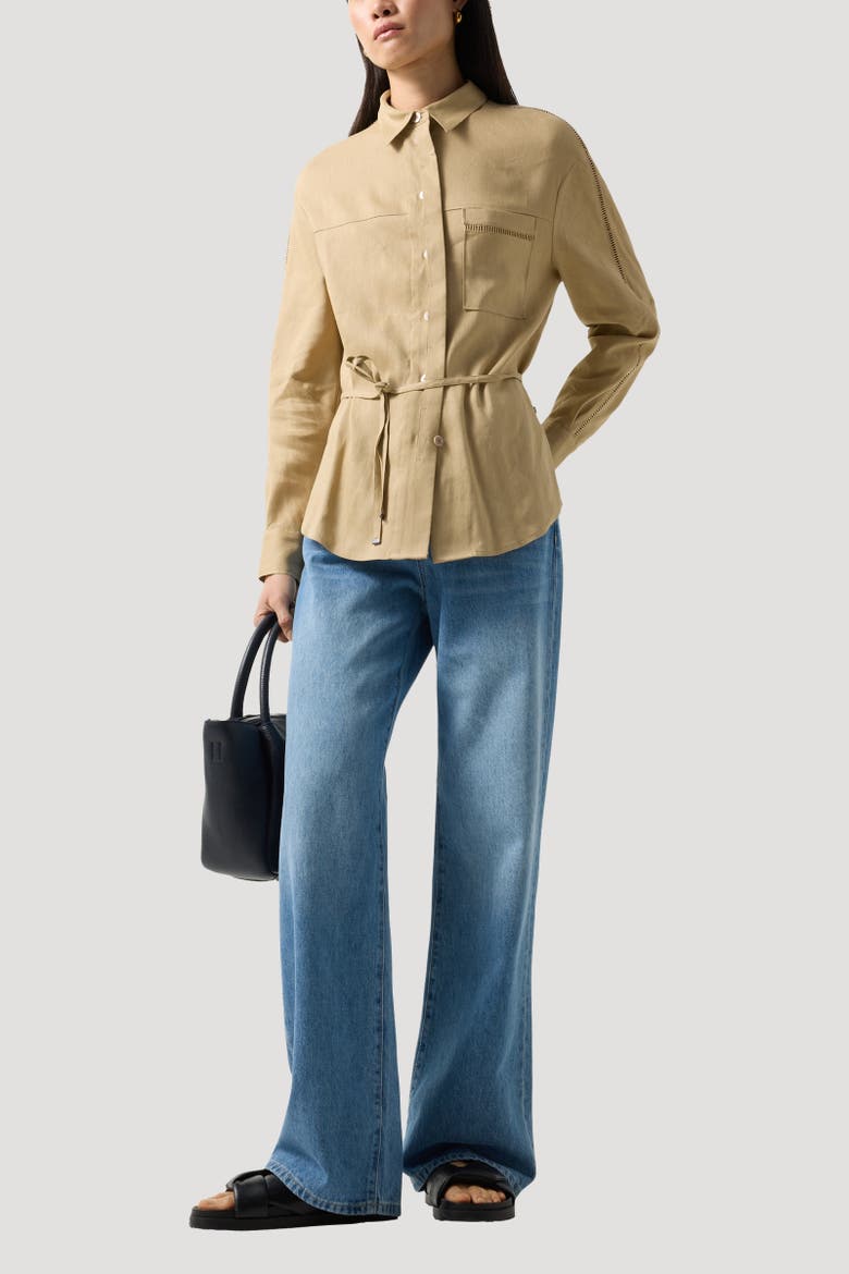 Catrina Linen Blend Blouse, Alternate, color, Camel