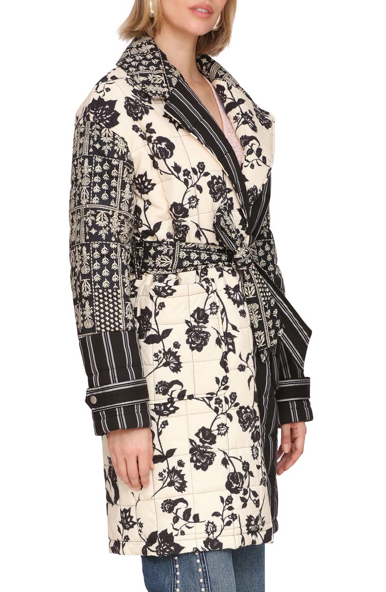 Avec Les Filles Quilted Robe Coat, Alternate, color, Black-White Multi
