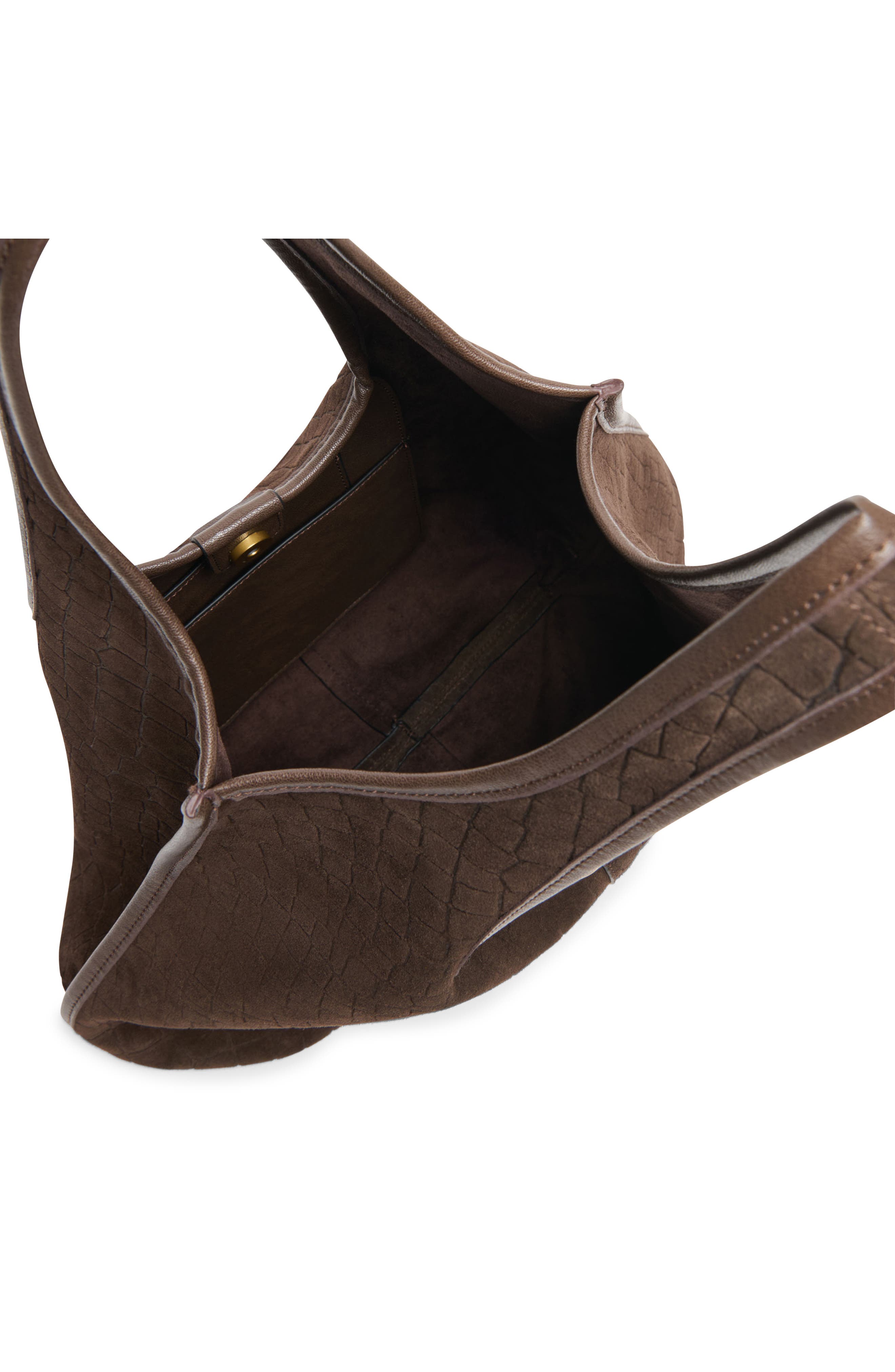 Pava Croc Embossed Suede Shoulder Bag, Alternate, color, MID BROWN