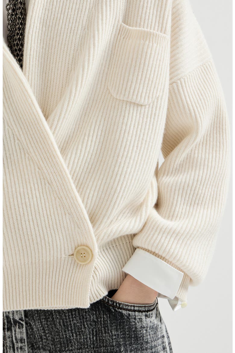 Cashmere English rib cardigan, Alternate, color, Butter