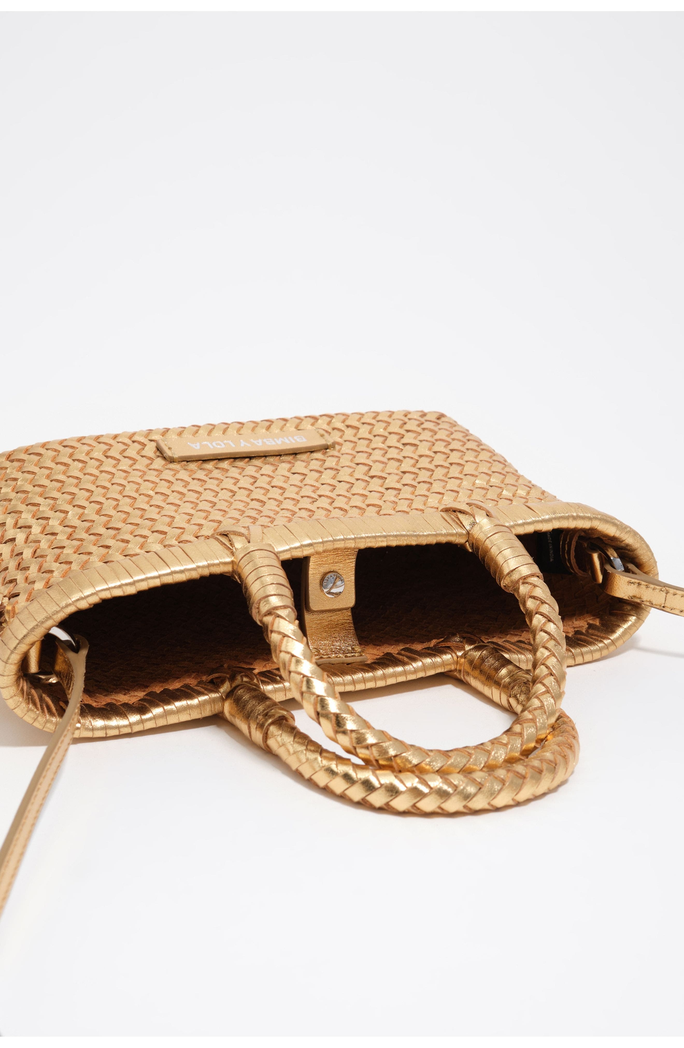 Bimba y Lola Plaited Leather XS Bag, Alternate, color, Gold