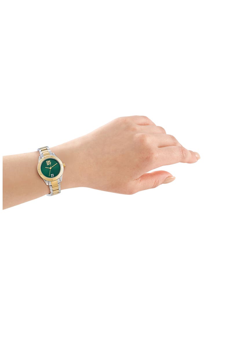 Logo Ridged Bezel Bracelet Watch, 30mm, Alternate, color, DARK GREEN