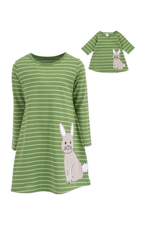 Girls Cotton Dress with Matching Doll Dress, Printed Design