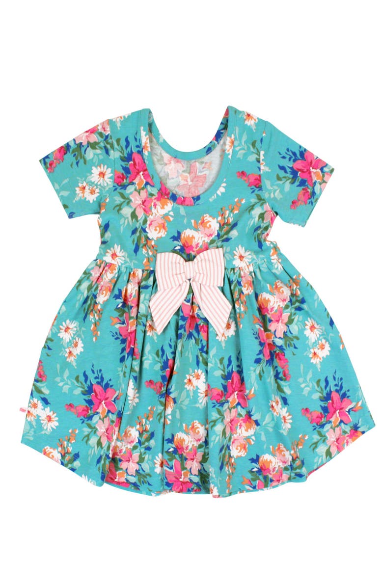 RuffleButts Knit Short Sleeve Twirl Dress, Alternate, color, Fancy Me Floral