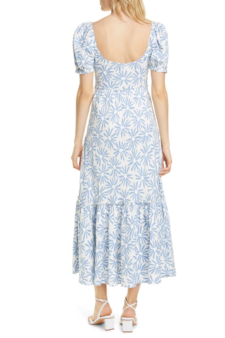 Kai Linen Midi Dress, Alternate, color, BLUE DAISY FLORAL