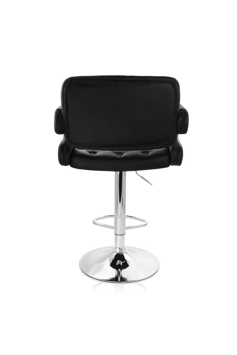 Faux Leather Tufted Bar Stool with Adjustable Height, Alternate, color, Black