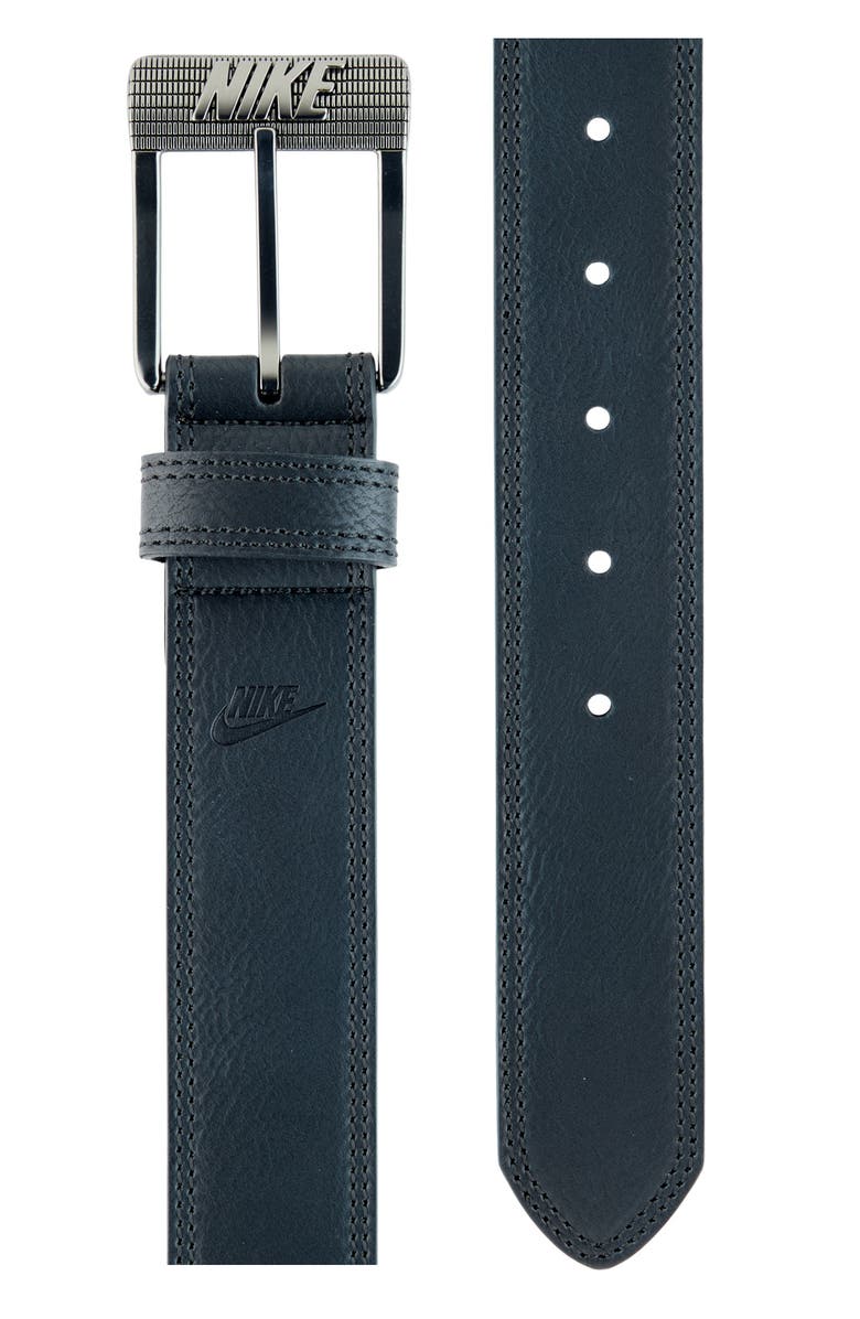 Nike Raised Logo Buckle Faux Leather Belt, Alternate, color, Black