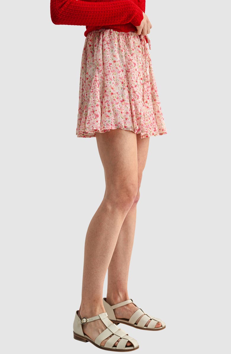 All in Favor Floral Elastic Waist Miniskirt, Alternate, color, Pink Floral