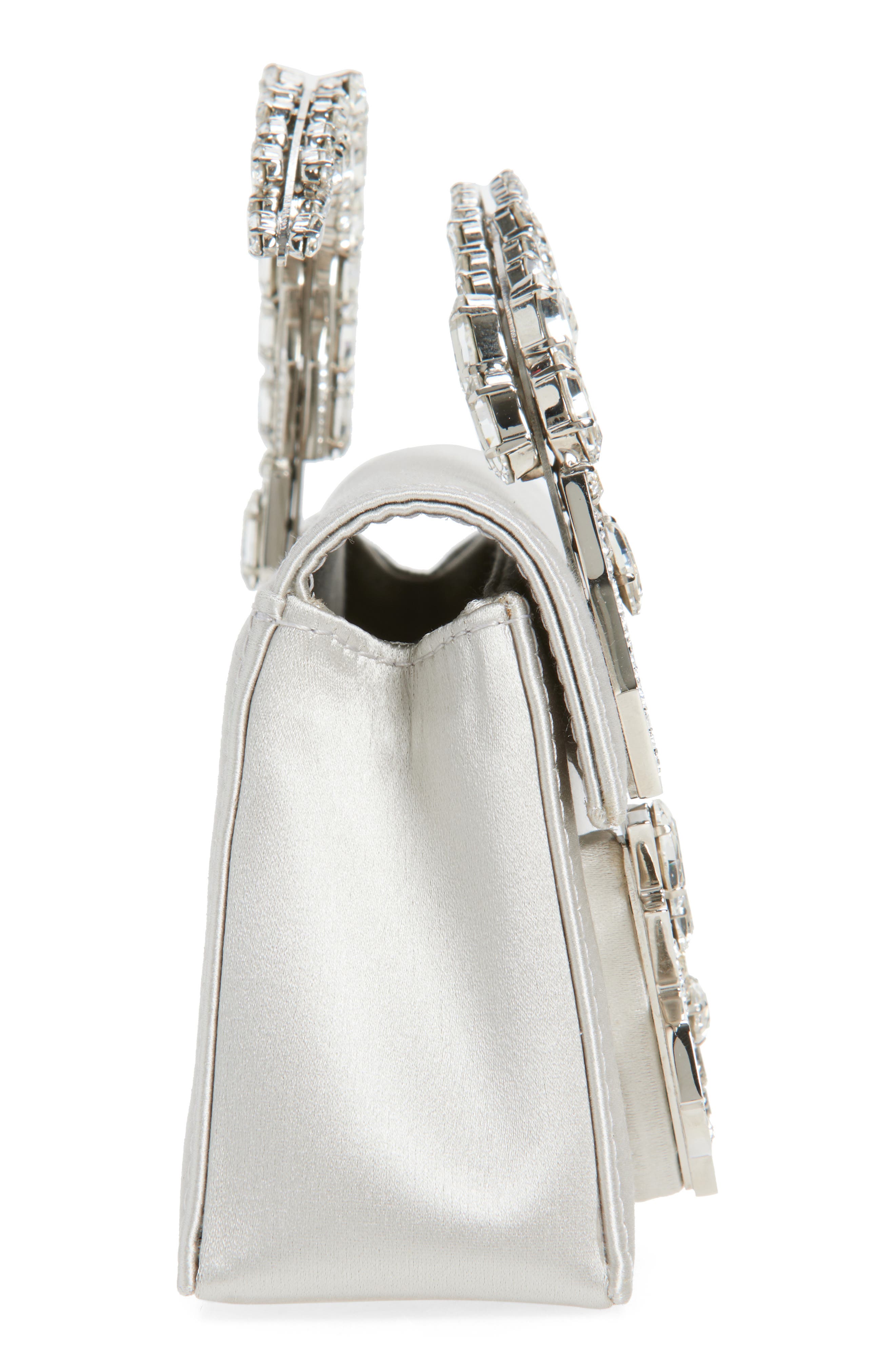 L’alingi Oasis Crystal Handle Satin Clutch, Alternate, color, Silver