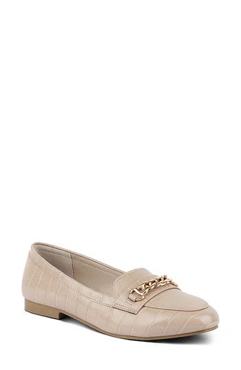 London Rag Bro Zone Croc Embossed Chain Detail Loafer In Beige