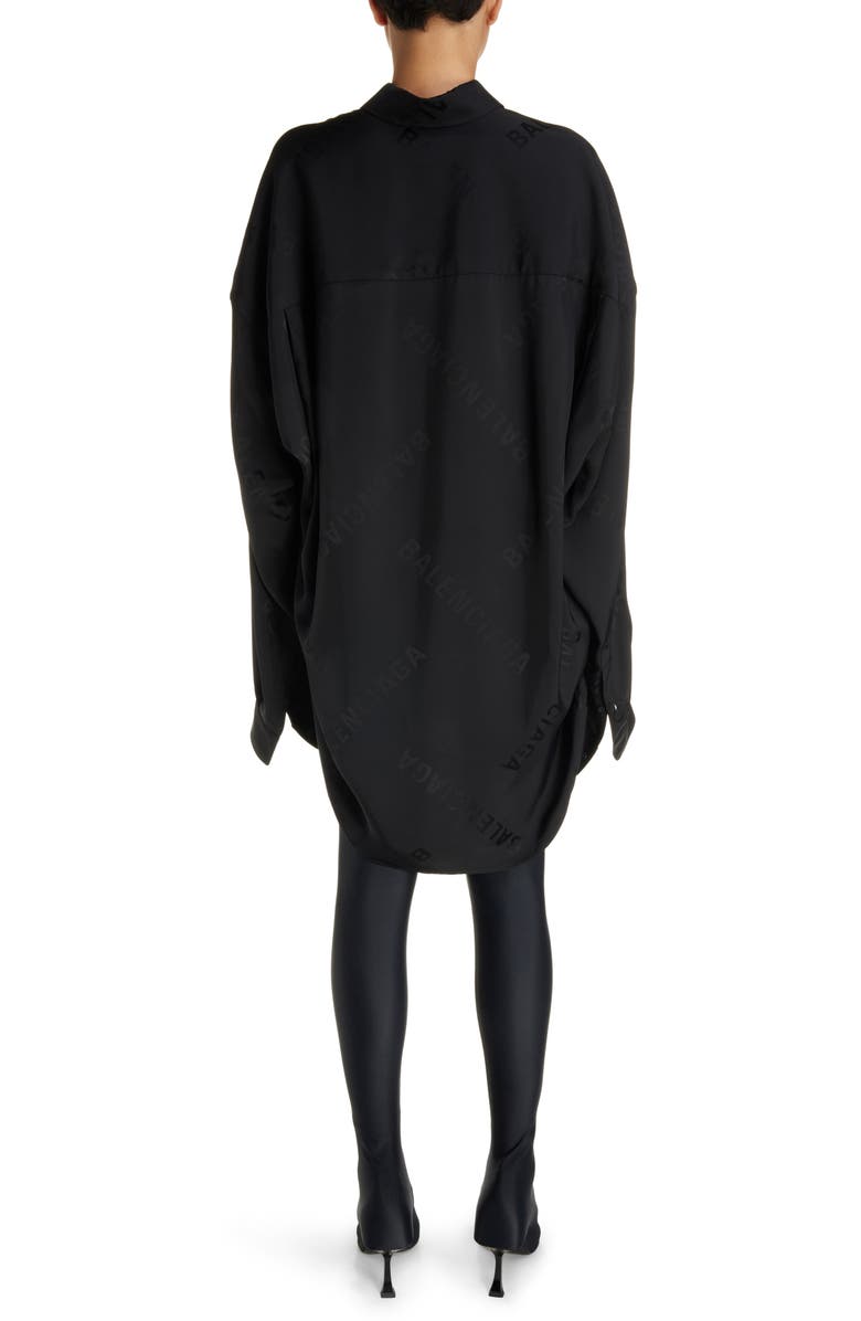 Balenciaga Logo Jacquard Cocoon Long Sleeve High-Low Shirtdress, Alternate, color, Black