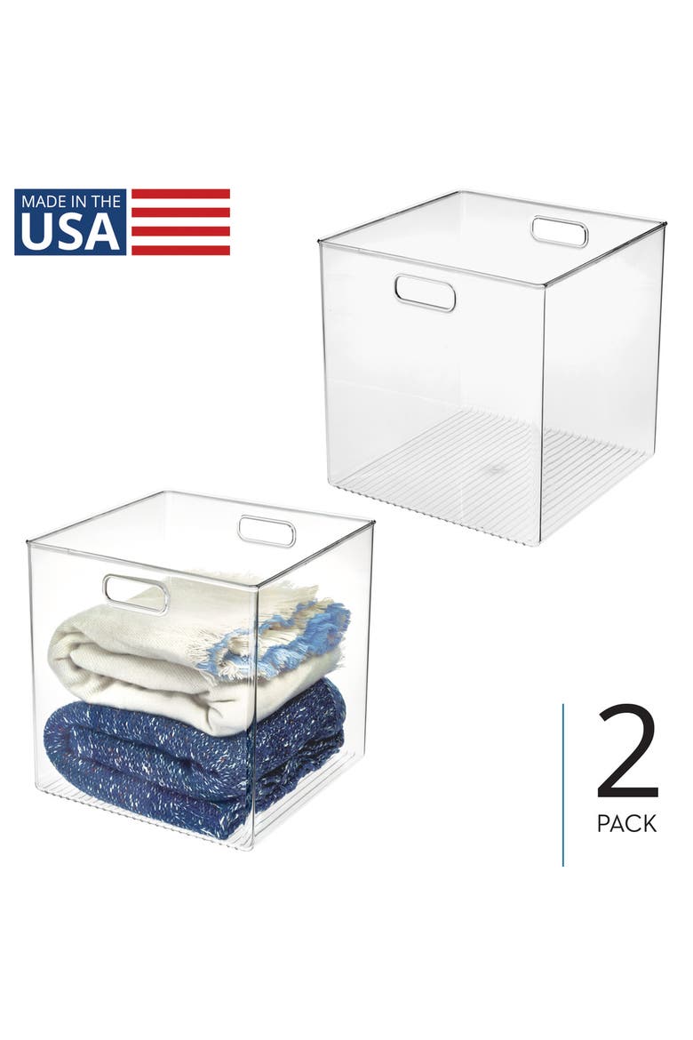 Linus Large Cube Storage Bin with Handles, Set of 2, Clear, Alternate, color, Clear