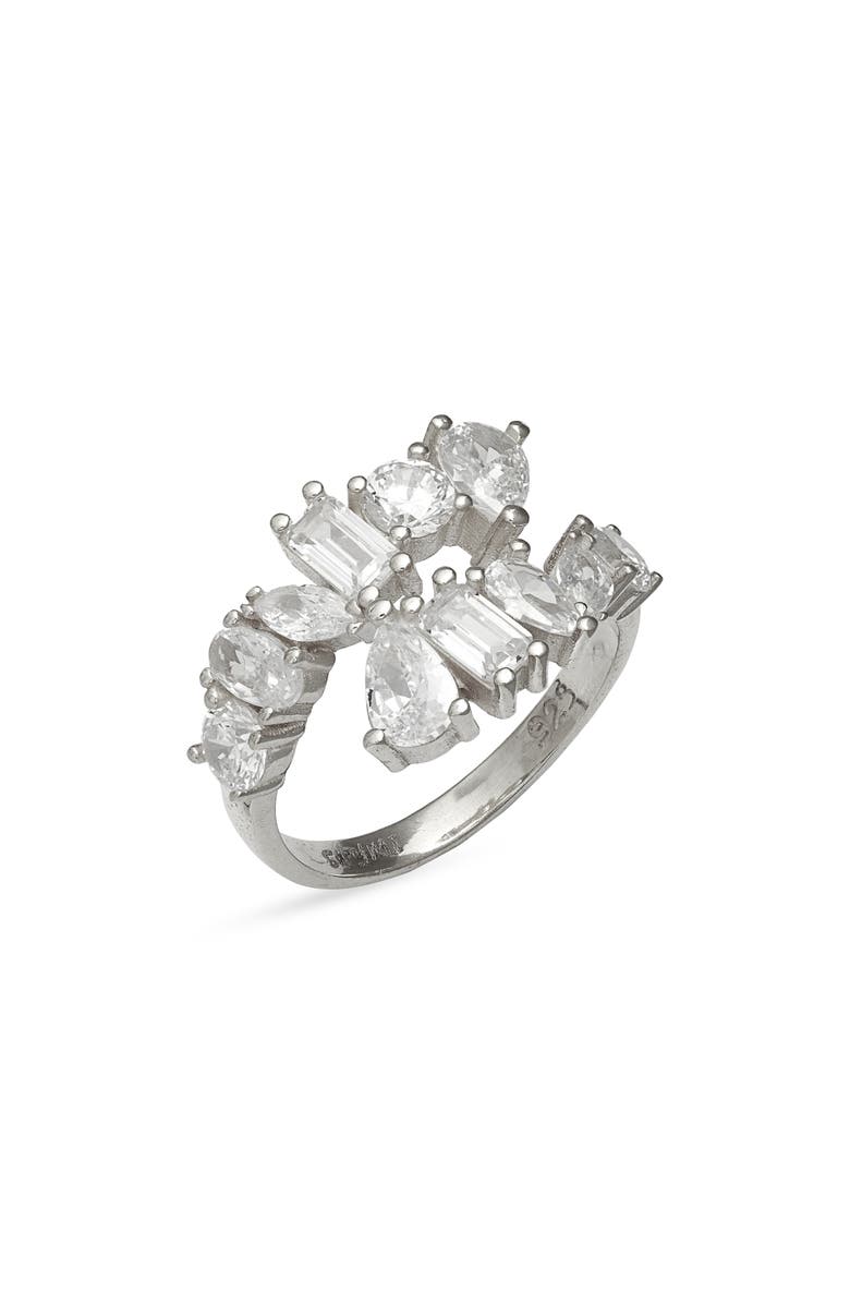 SHYMI Multicut Cubic Zirconia Bypass Ring, Main, color, Silver / White