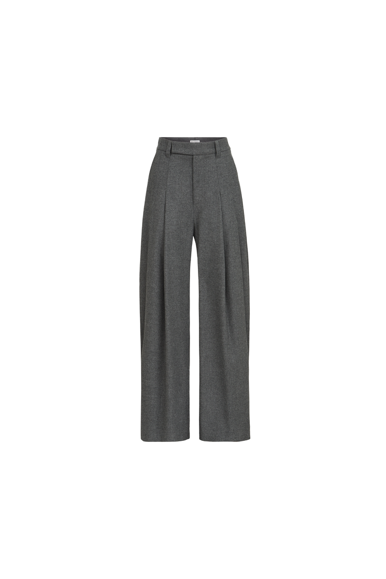 Virgin wool and cashmere twill flannel pleated barrel trousers with monili, Alternate, color, Stone Grey