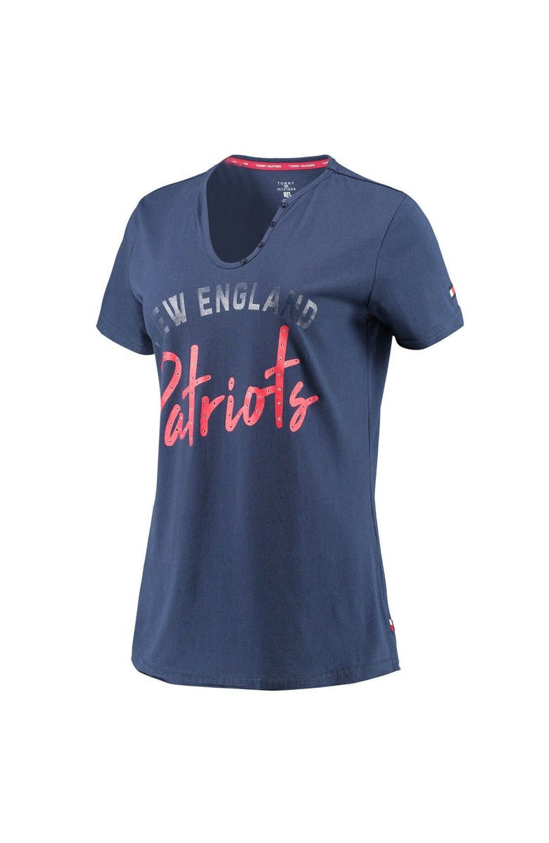 Tommy Hilfiger Women's Tommy Hilfiger Navy New England Patriots Riley V-Neck T-Shirt, Alternate, color,