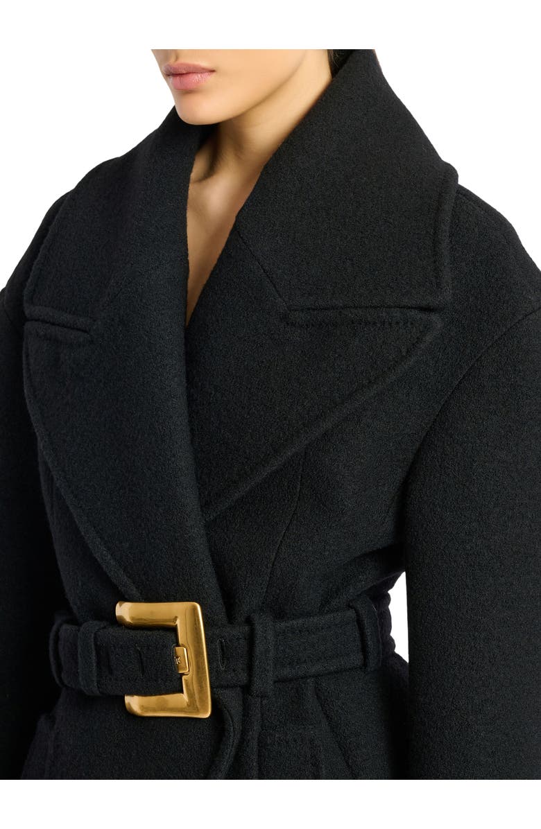 Balmain Belted wool pea coat, Alternate, color, Black