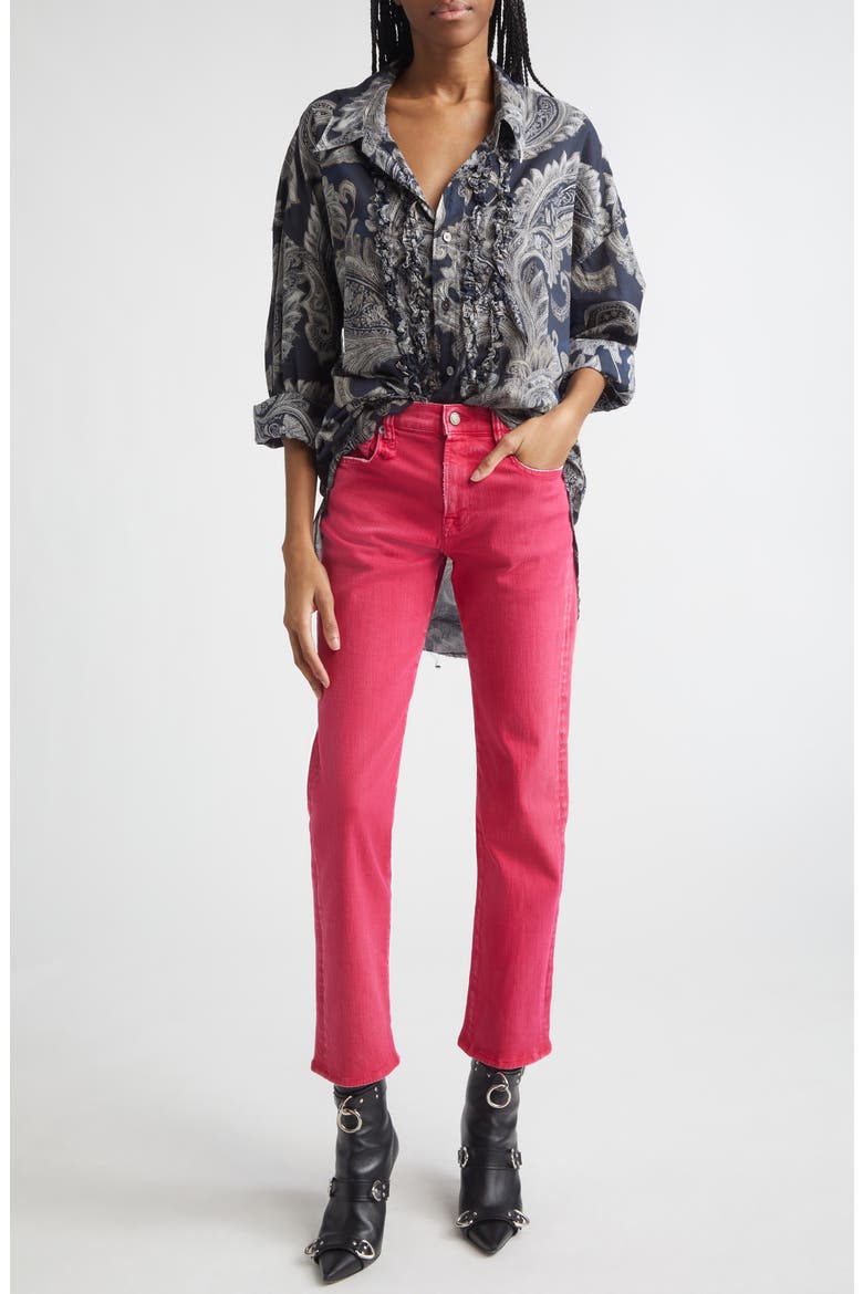 Shredded Seam Ruffle Paisley Print Button-Up Shirt, Alternate, color, BLACK PAISLEY MULTI PRINT