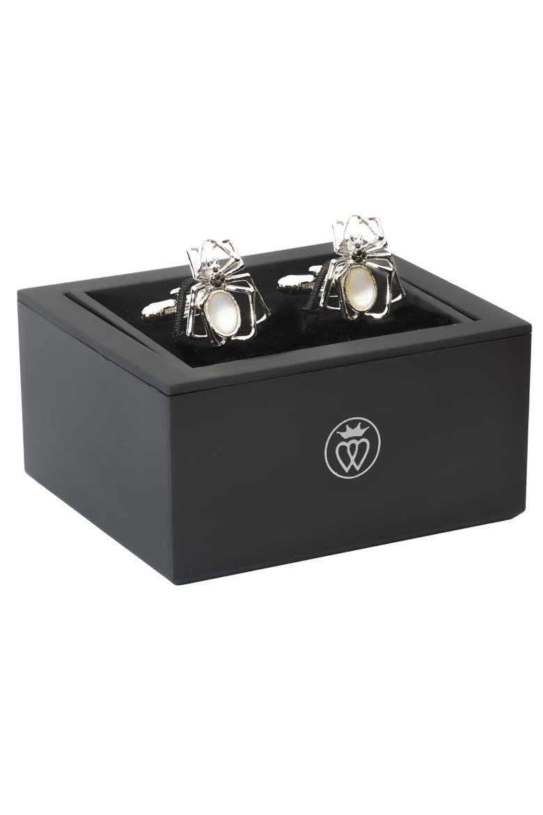 Crystal Spider Cufflinks, Alternate, color, Silver